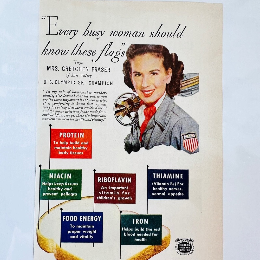1949 Wheat Flour Institute - Bread Nourishment - Olympic Original Retro PRINT AD
